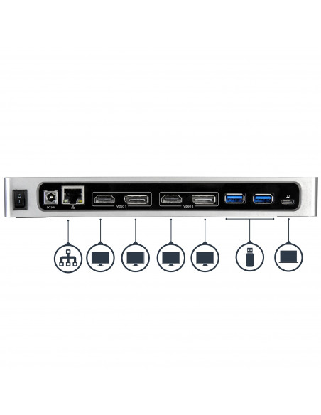 StarTech.com Dock USB-C e USB-A - Dock doppio monitor DisplayPort + HDMI 4K 60Hz - Docking station ibrida USB 3.0 per laptop USB