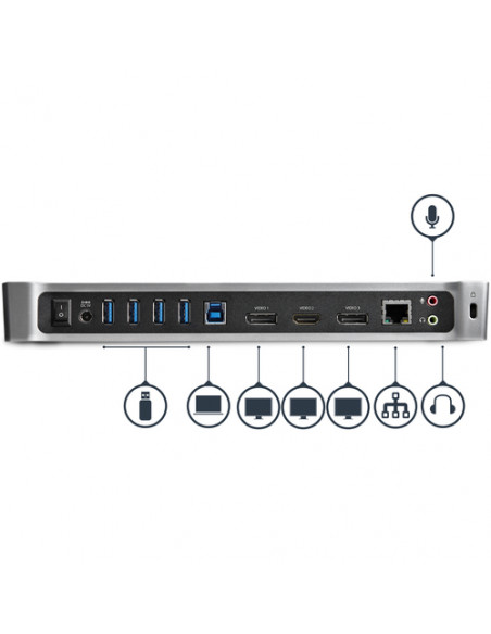 StarTech.com Docking station USB 3.0 a tre monitor - 1x HDMI - 2x DisplayPort - Dock portatile con Hub USB integrata a 5 porte e
