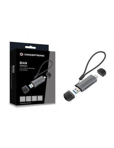 Conceptronic BIAN05G lettore di schede USB 3.2 Gen 1 (3.1 Gen 1) Type-A/Type-C Grigio