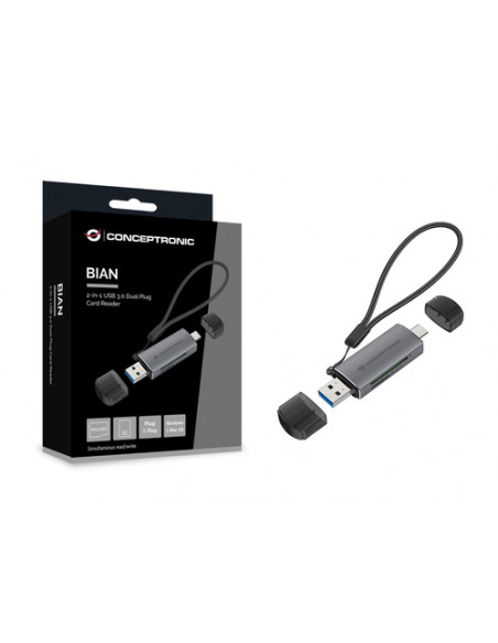 Conceptronic BIAN05G lettore di schede USB 3.2 Gen 1 (3.1 Gen 1) Type-A/Type-C Grigio