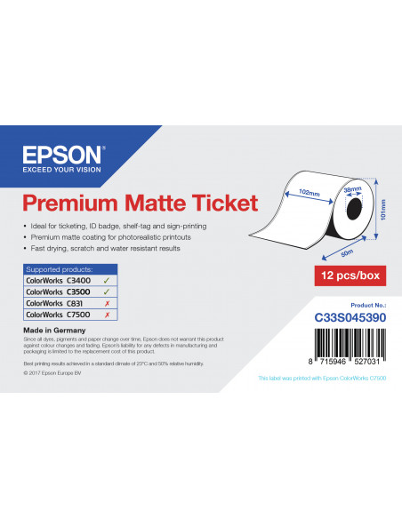 Epson Premium Matte Ticket - Roll: 102mm x 50m