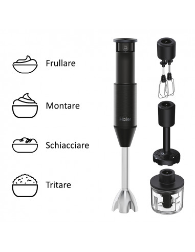 Haier Frullatore a immersione I-Master Serie 5 Nero, 3 lame in acciaio inox, becher 0,9 L, Accessoriato