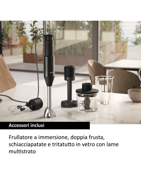 Haier Frullatore a immersione I-Master Serie 5 Nero, 3 lame in acciaio inox, becher 0,9 L, Accessoriato