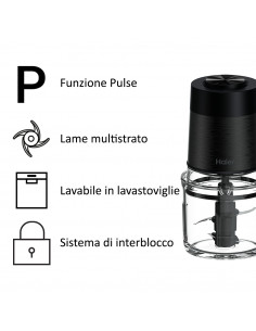 Haier Tritatutto I-Master Serie 5 Nero, 4 lame in acciaio inox, 2 livelli di velocità, Ciotola in vetro 0,5 L 2