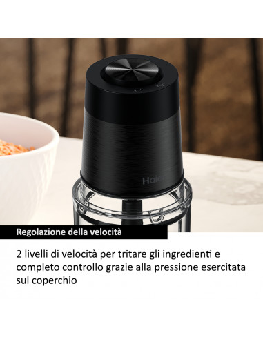 Haier Tritatutto I-Master Serie 5 Nero, 4 lame in acciaio inox, 2 livelli di velocità, Ciotola in vetro 0,5 L