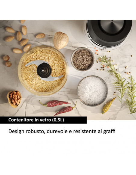 Haier Tritatutto I-Master Serie 5 Nero, 4 lame in acciaio inox, 2 livelli di velocità, Ciotola in vetro 0,5 L