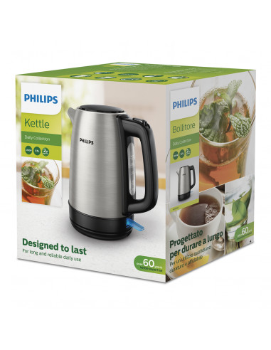 Philips Daily Collection HD9350/90 Bollitore in metallo, coperchio a molla, indic. lum.