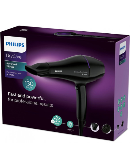 Philips DryCare Asciugacapelli professionale con asciugatura veloce e potente motore AC 2200W, diffusore incluso BHD274/00