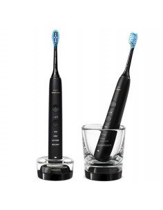 Philips DiamondClean 9000 Sonicare Spazzolini Elettrici Sonici con App, confezione da 2 Spazzolini Neri HX9914/54