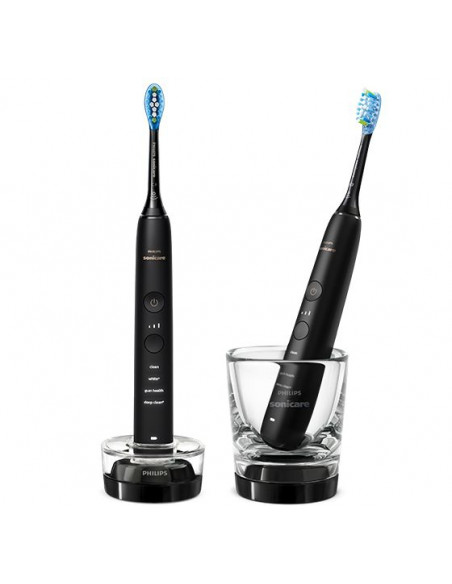 Philips DiamondClean 9000 Sonicare Spazzolini Elettrici Sonici con App, confezione da 2 Spazzolini Neri HX9914/54