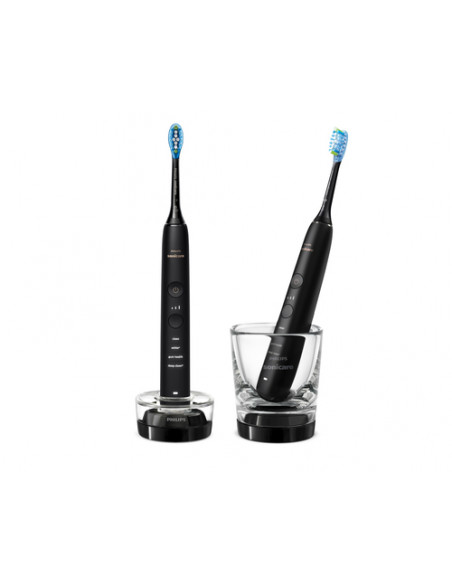 Philips DiamondClean 9000 Sonicare Spazzolini Elettrici Sonici con App, confezione da 2 Spazzolini Neri HX9914/54