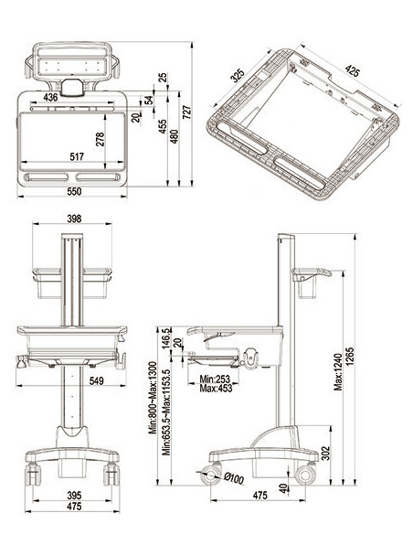 Multibrackets 0766 carrello e supporto multimediale Argento, Bianco Computer portatile Carrello multimediale