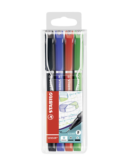 STABILO SENSOR fine penna tecnica Nero, Blu, Verde, Rosso 4 pz