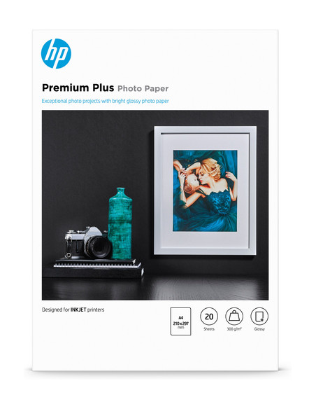 HP Confezione da 20 fogli carta fotografica Premium Plus, lucida A4/210 x 297 mm