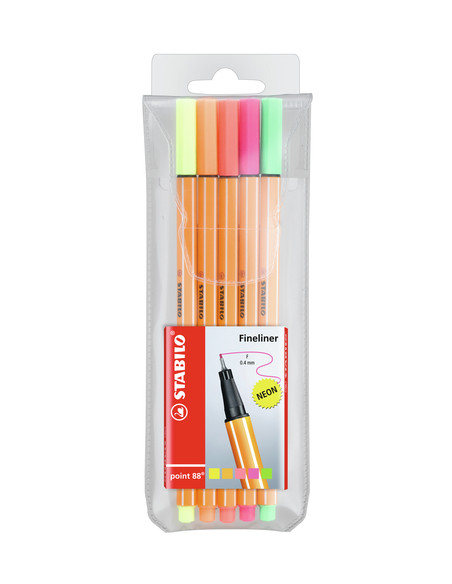 STABILO Fineliner - point 88 NEON - Astuccio da 5 - Colori fluorescenti assortiti