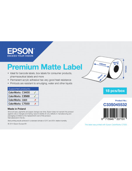 Epson Premium Matte Label - Die-cut Roll: 102mm x 76mm, 440 labels