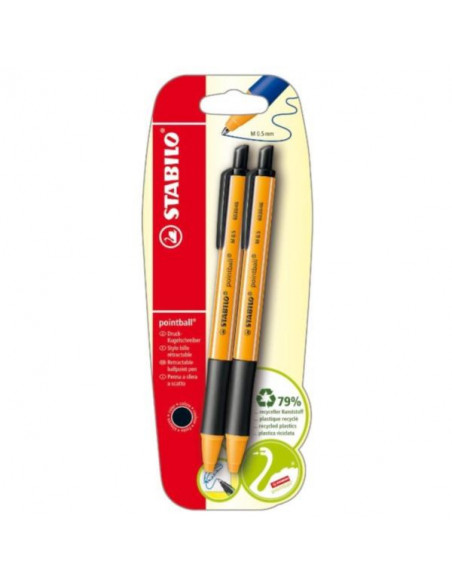 STABILO Penna a sfera Ecosostenibile - pointball - CO2 neutral - Pack da 2 - Nero