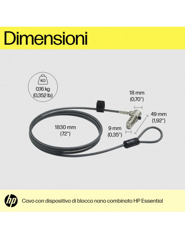 HP Lucchetto a combinazione per cavo nano Essential