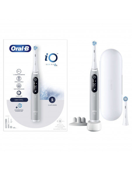 Oral-B iO Spazzolino Elettrico Ricaricabile 6S Grigio, 2 Testine, 1 Custodia Da Viaggio, 1 Spazzolino