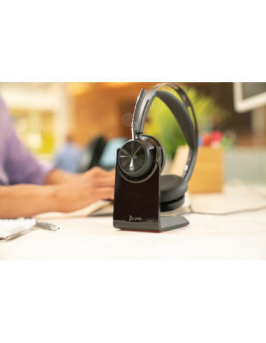 POLY Voyager Focus 2 Microsoft Teams Certified USB-C-C Headset +USB-C/A Adapter +Charging Stand