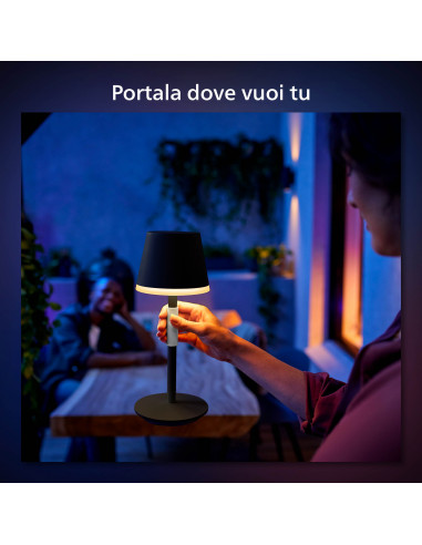 Philips Hue White and Color ambiance Go Lampada Smart da Tavolo Ricaricabile Nera Wireless