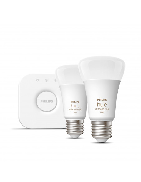 Philips Hue White and Color ambiance Starter Kit Bridge + 2 Lampadine Smart E27 75W