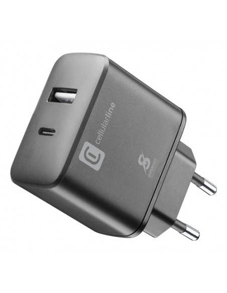 Cellularline Dual Super Fast Charger 25W - Samsung Caricabatterie da rete 2 porte USB e USB-C con tecnologia Super Fast Charging