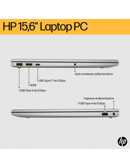 HP 15-fc0058nl AMD Ryzen™ 5 7520U Computer portatile 39,6 cm (15.6") Full HD 8 GB LPDDR5-SDRAM 512 GB SSD Wi-Fi 6 (802.11ax) W