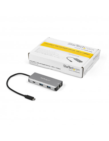 StarTech.com Hub USB-C a 3 porte con Gigabit Ethernet RJ45 GbE - 2x USB-A, 1x USB-type C - Adattatore SuperSpeed 10Gbps USB 3.2 