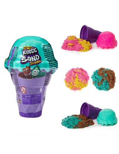 Kinetic Sand , Coni Gelato a sorpresa, 113gr di sabbia naturale profumata in 2 colori - dai 3 anni