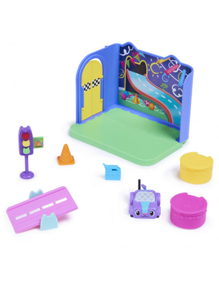 Gabby's Dollhouse , Stanza dei giochi Carlita Purr-ific con la macchinina giocattolo Carlita, accessori, mobili e scatola con so