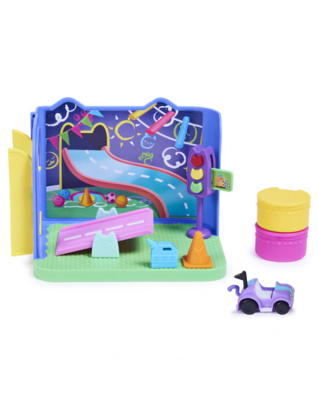 Gabby's Dollhouse , Stanza dei giochi Carlita Purr-ific con la macchinina giocattolo Carlita, accessori, mobili e scatola con so