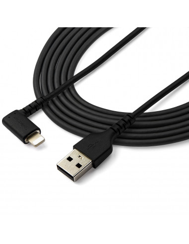 StarTech.com Cavo da USB-A a Lightening da 2m durevole - nero ad angolo retto a 90&deg in fibra aramidica - Robusto e resistente