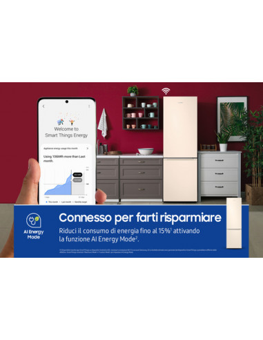 Samsung RB38C603DEL frigorifero Combinato EcoFlex AI Libera installazione con congelatore Wifi 2m 390 L Classe D, Sabbia