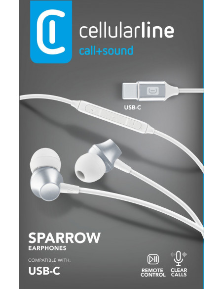 Cellularline SPARROW Auricolari in-ear con finiture metalliche, remote control e connettore USB-C