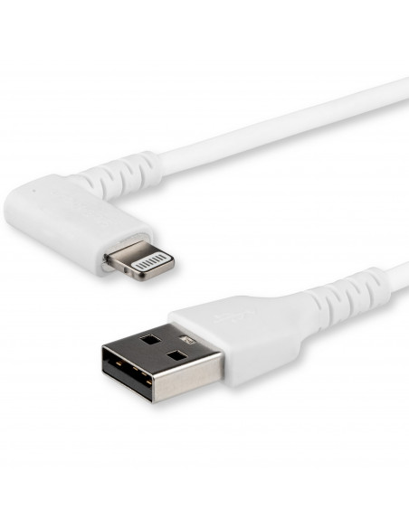 StarTech.com Cavo da USB-A a Lightening da 1m durevole - bianco ad angolo retto a 90° in fribra aramidica - Robusto e resistent
