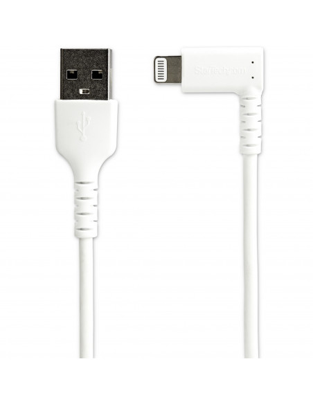StarTech.com Cavo da USB-A a Lightening da 1m durevole - bianco ad angolo retto a 90° in fribra aramidica - Robusto e resistent