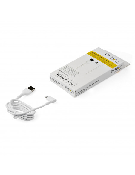 StarTech.com Cavo da USB-A a Lightening da 1m durevole - bianco ad angolo retto a 90° in fribra aramidica - Robusto e resistent