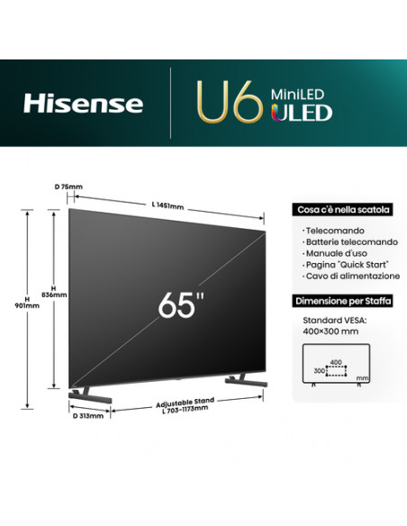 Hisense TV Mini-LED 65" 4K Ultra HD 65U6NQ