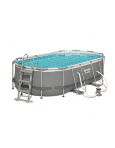 Bestway Power Steel Piscina Ovale mis 427x250xh100 cm - colore grigio - con pompa filtro e scaletta di sicurezza