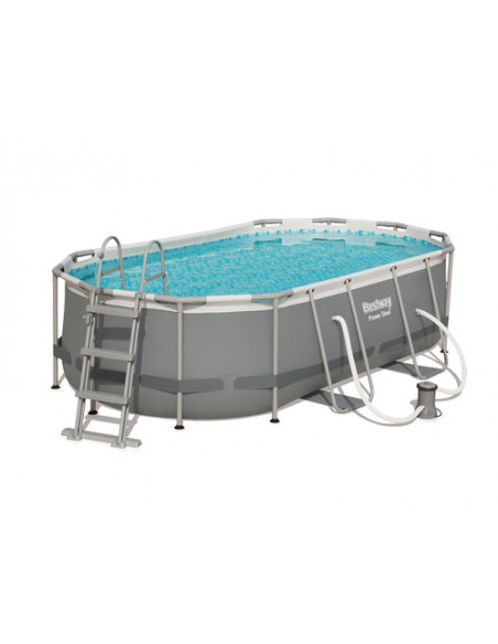 Bestway Power Steel Piscina Ovale mis 427x250xh100 cm - colore grigio - con pompa filtro e scaletta di sicurezza