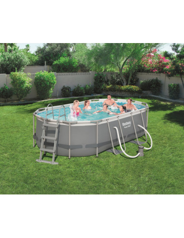 Bestway Power Steel Piscina Ovale mis 427x250xh100 cm - colore grigio - con pompa filtro e scaletta di sicurezza