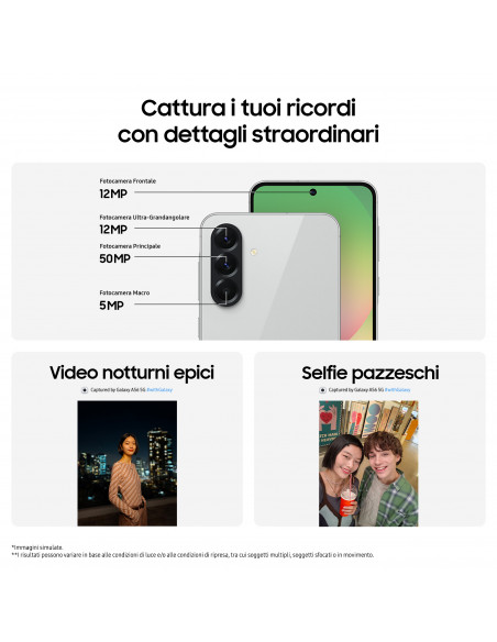 Samsung Galaxy A56 5G, Smartphone con Funzioni intelligenti, Display Super AMOLED 6.7”, 8GB RAM, 256GB, Camera 50MP, Batteria 