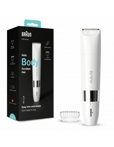 Braun Mini Rifinitore Corpo BS1000, Rifinitore Elettrico Corpo Uomo E Donna, Bianco