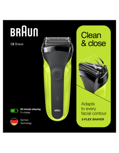 Braun Series 3 300 Rasoio Elettrico Barba, Nero/Verde Elettrico