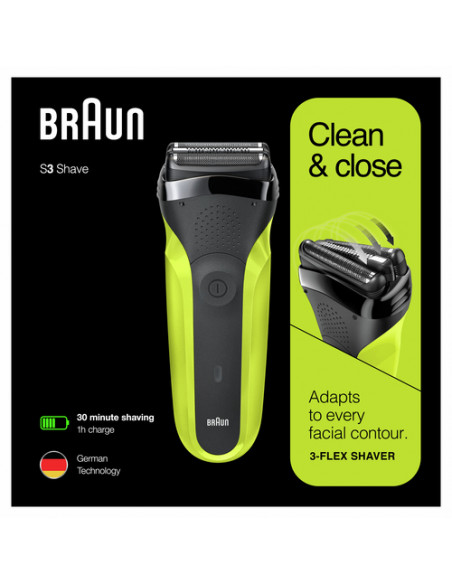 Braun Series 3 300 Rasoio Elettrico Barba, Nero/Verde Elettrico
