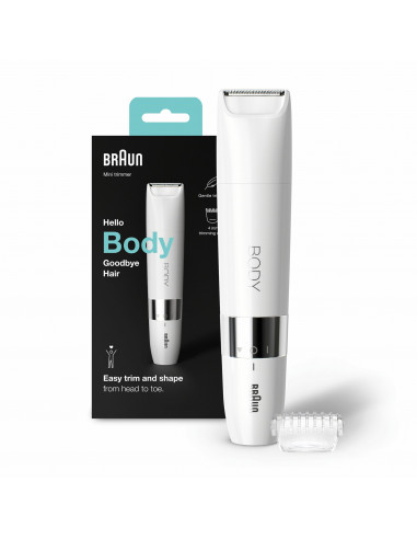 Braun Mini Rifinitore Corpo BS1000, Rifinitore Elettrico Corpo Uomo E Donna, Bianco
