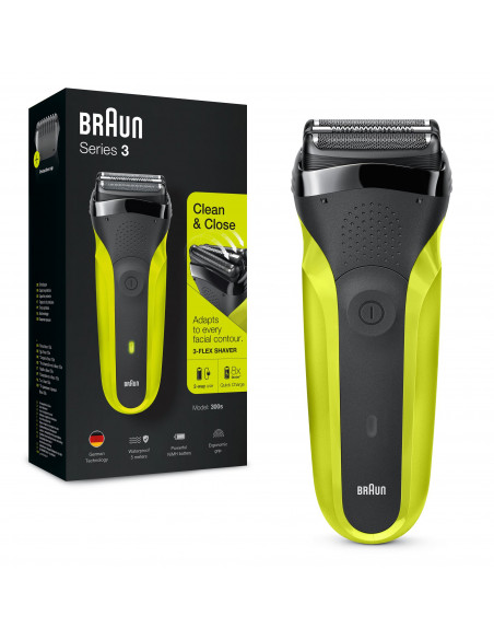Braun Series 3 300 Rasoio Elettrico Barba, Nero/Verde Elettrico