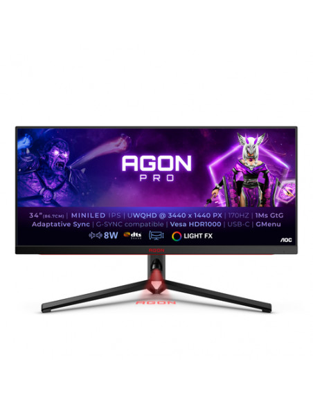 AOC AGON PRO AG344UXM Monitor PC 86,4 cm (34") 3440 x 1440 Pixel UltraWide Quad HD LED Nero, Rosso