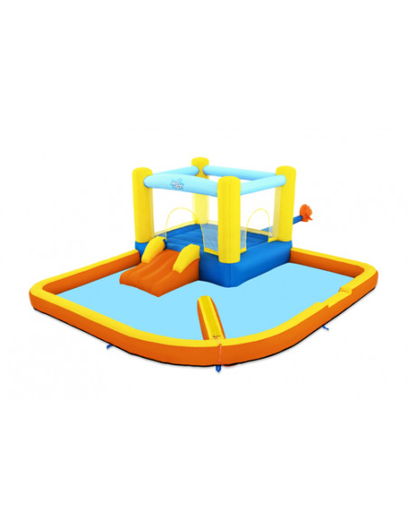 Bestway Piscina parco acquatico beach bounger mis.365x340x152 cm, poliestere rivestito in PVC, mini scivolo a una corsia, spruzz